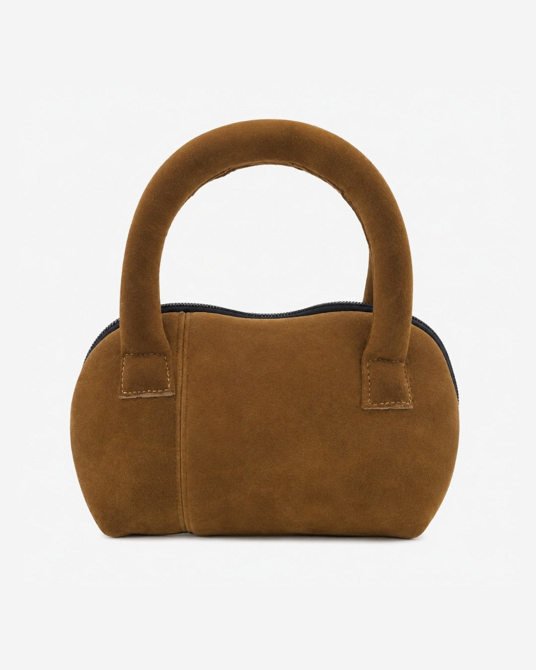 Sonja Bag by Lunaré – brown suede-look top-handle bag with zip closure, shown on a white background.